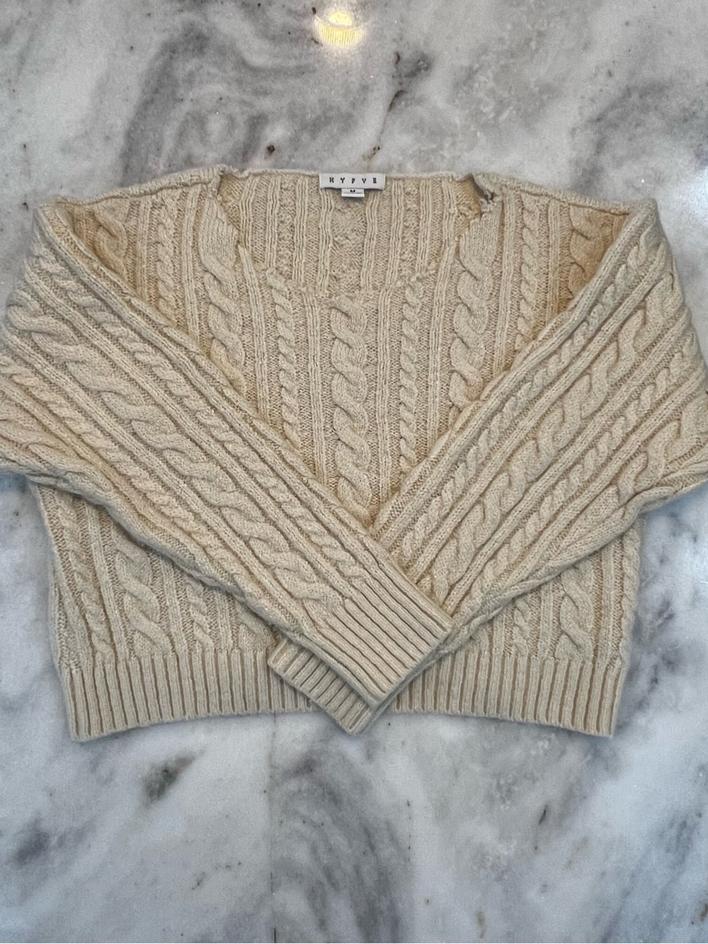 HYFVE Cream Cable-Texture Crew Neck Sweater